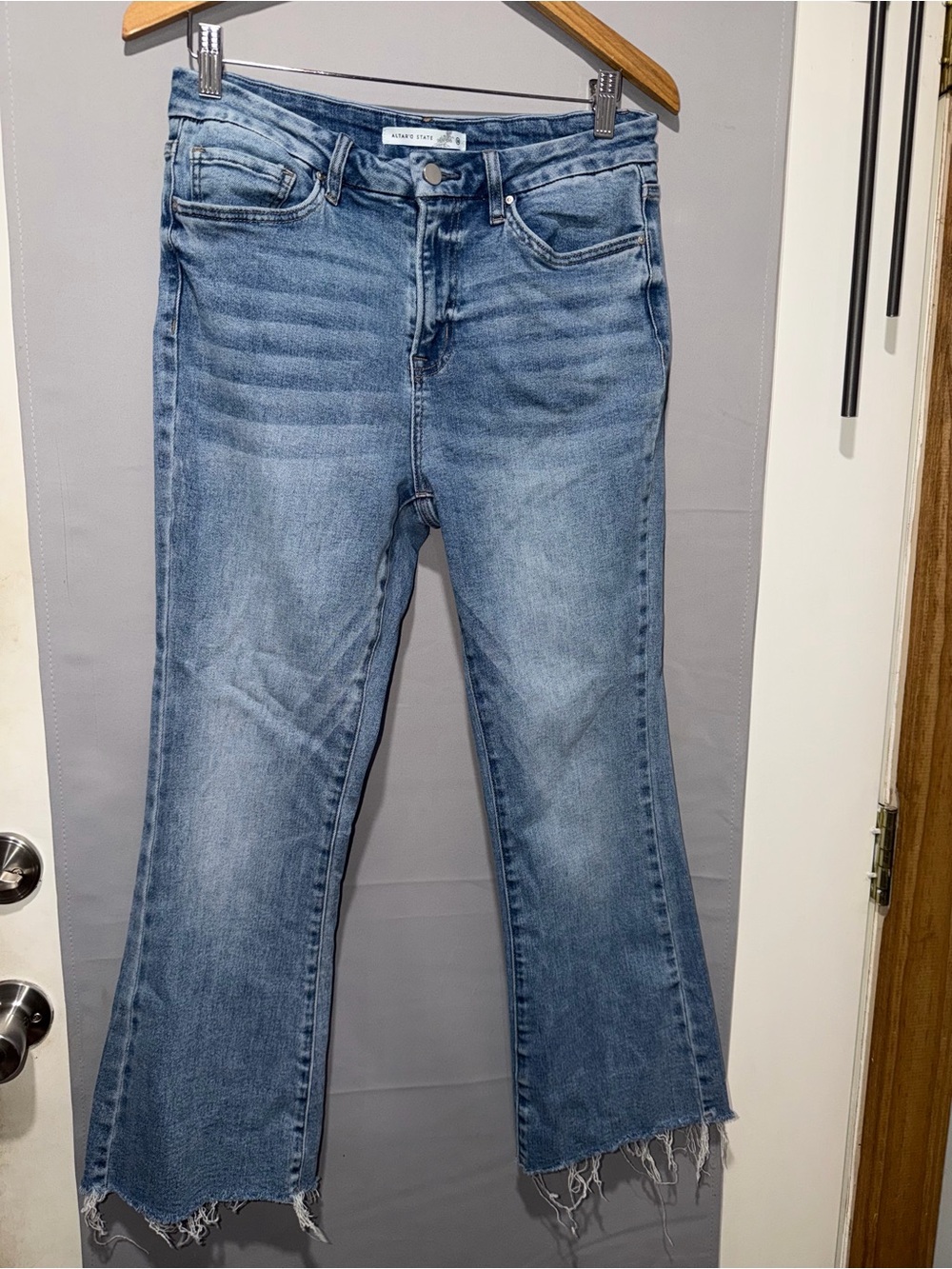 Altar'd State Light Blue Frayed Hem Cropped Jeans